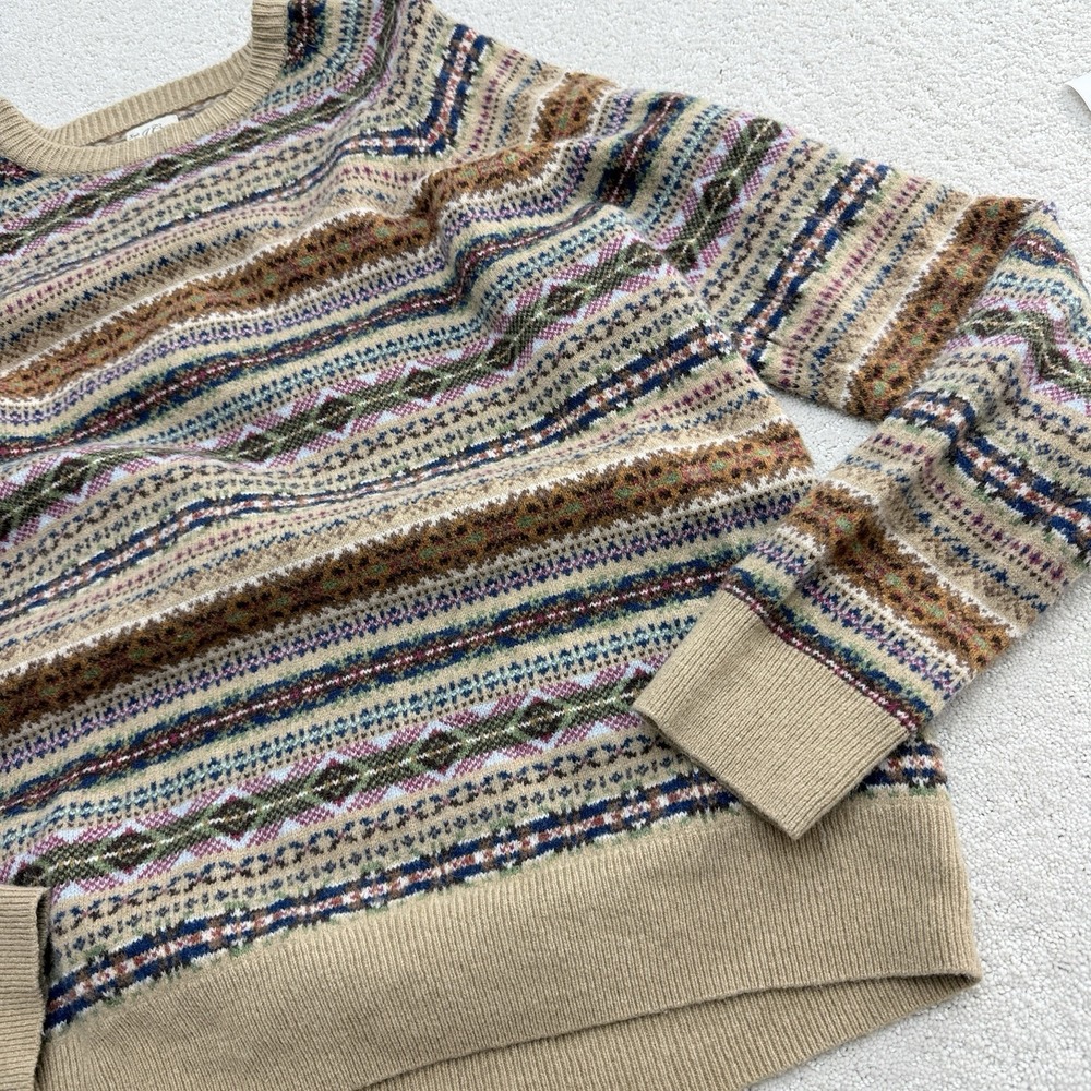 J.Crew Men's 100% Lambswool Nordic Sweater Crewneck Brown Ash Fair Isle Size XL - Picture 4 of 12